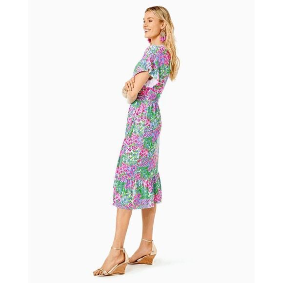 💗💚 LILLY PULITZER Juliet Ruffle V-Neck Midi Dress SIZE S NEW WITH TAGS - Picture 3 of 13